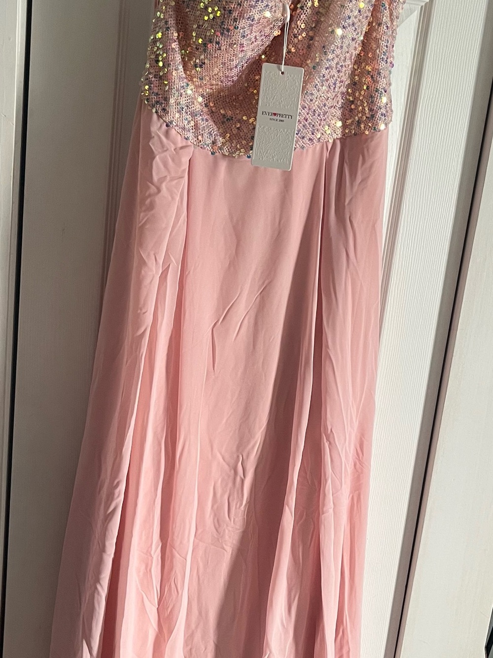 Ever Pretty Pink Sequin Top Maxi Dress one shoulder Sz 12 NWT